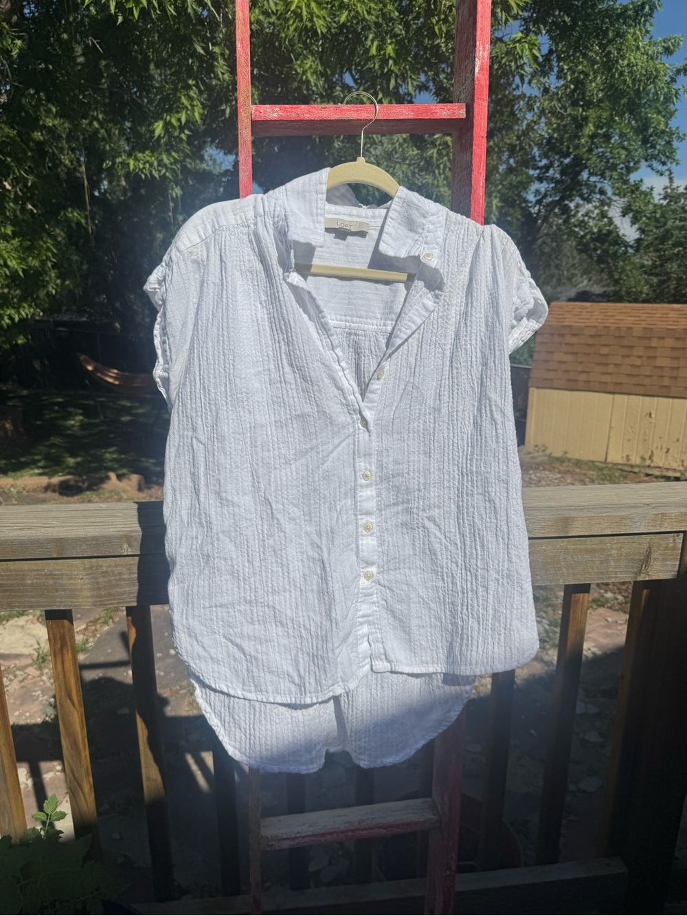 LOFT White Textured Vintage Fit Button Down
